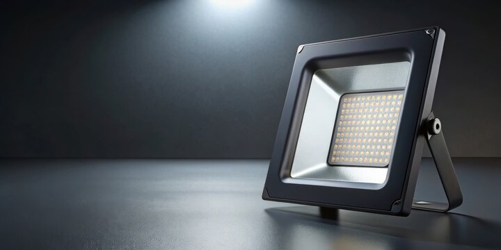 High-performance LED floodlight with adjustable stand, showcasing energy efficiency and modern design