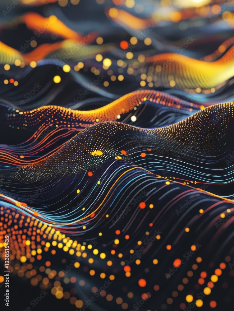 Poster close-up of a dynamic financial chart with colorful indicators and data points illustrating market t
