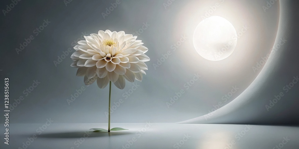 Poster serene white flower illuminated by a soft light source against a minimalist backdrop