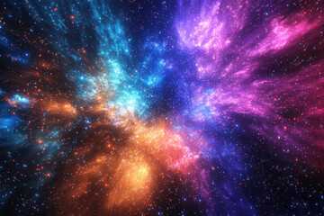 Naklejka premium Deep space nebula featuring swirling blue, purple, and orange gaseous clouds.