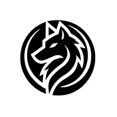 Wolf Head Logo: Black and White Circular Design. A minimalist and stylish vector graphic, perfect for branding and design projects. This captivating symbol represents power and wildness.
