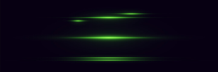 Set of neon light lines, horizontal light effect.
