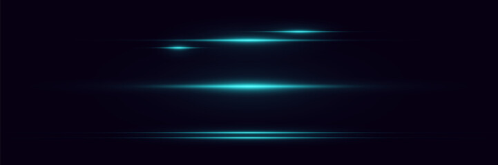 Set of neon light lines, horizontal light effect.