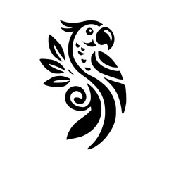 Elegant Black and White Parrot Design: A Tropical Bird Graphic Art Illustration