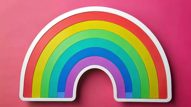 Vibrant rainbow arch animation on pink background with colorful transition