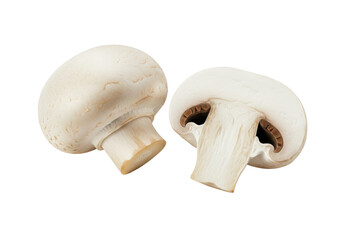 Fototapeta premium Two fresh mushrooms champignons, one whole and the other cut in half isolated on white background