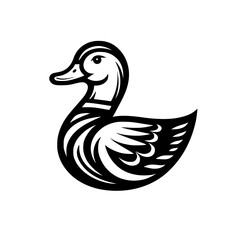 Majestic Duck: Black and White Vector Illustration of a Waterfowl Bird. Perfect for Nature, Wildlife, and Animal-themed Designs.