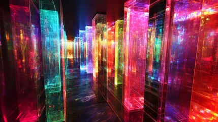 Colorful Light Reflections Create an Immersive Experience in a Vibrant Installation Space