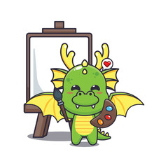 dragon mascot cartoon character vector illustration wants to paint on canvas.