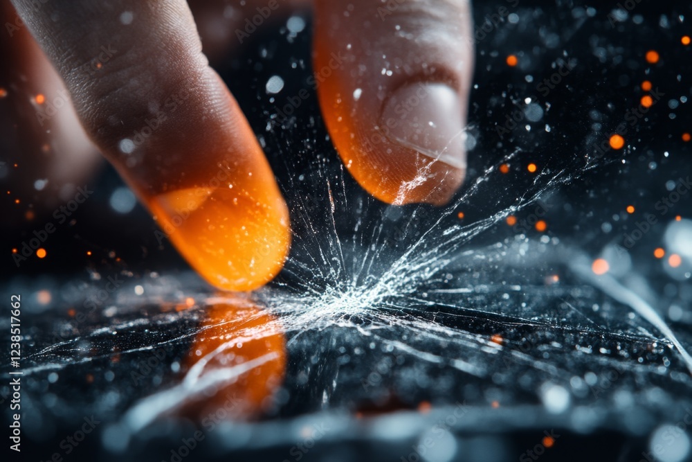 Poster a hyper-realistic close-up of hands replacing a damaged smartphone screen with a new, pristine subst