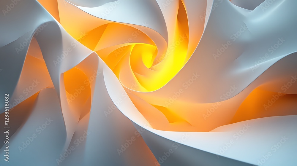 Poster swirling patterns of light and fabric create a beautiful abstract design in soft white and warm yell