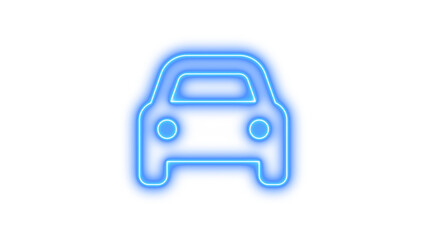 Neon symbol car icon blue color glow with transparent background
