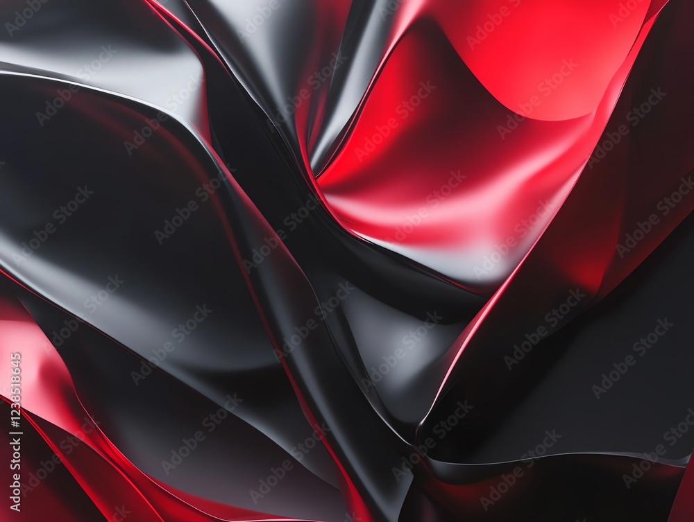 Poster abstract display of flowing black and red fabric creating dynamic textures and patterns in a modern 