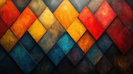 Fototapeta premium Colorful tiled wall pattern, diagonally arranged with varied hues, abstract design