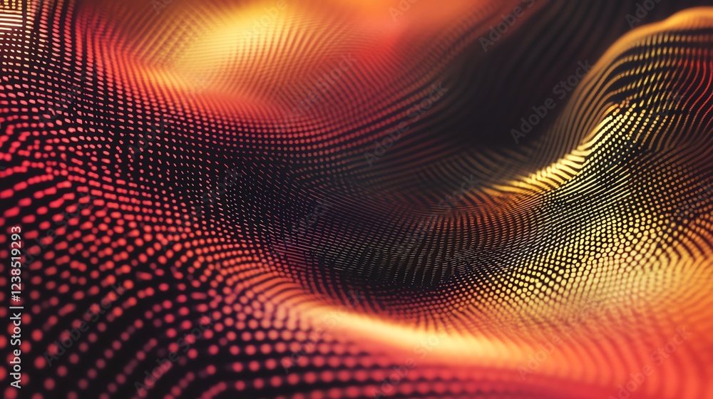 Poster dynamic wave patterns with vibrant red and gold hues create a mesmerizing visual experience