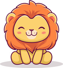 Cute cartoon lion cub sitting Editable Vector on transparent background