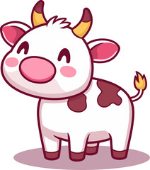 Cute cartoon white cow editable vector on transparent background