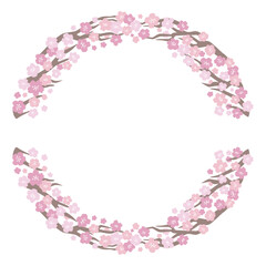 桜の花の丸いフレーム（枝あり）