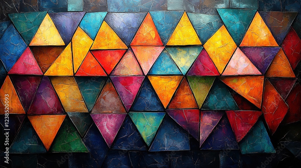 Aufkleber colorful triangular tiles making pattern on a textured background, graphic use