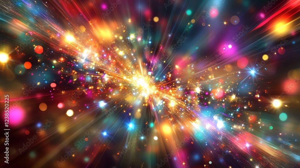Poster colorful light burst creates a dazzling display of particles and energy in a vibrant and dynamic set