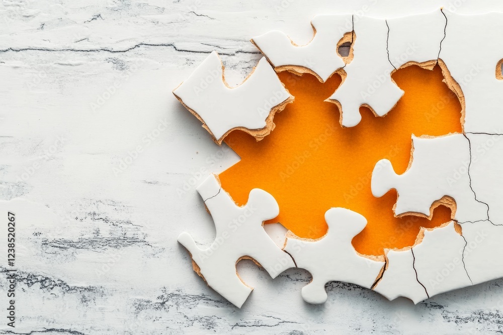 Aufkleber a minimalist depiction of a single broken puzzle piece being replaced with a new piece, outlined in 