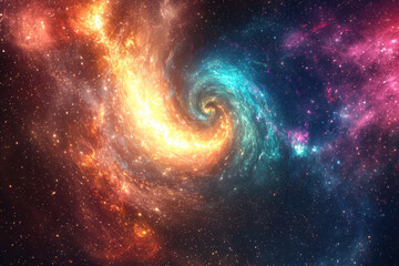 Golden and blue spiral galaxy with vibrant stardust and glowing cosmic energy.