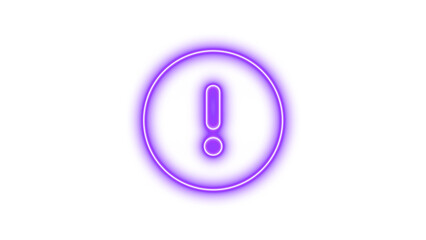 Neon symbol circle exclamation icon purple color glow with transparent background