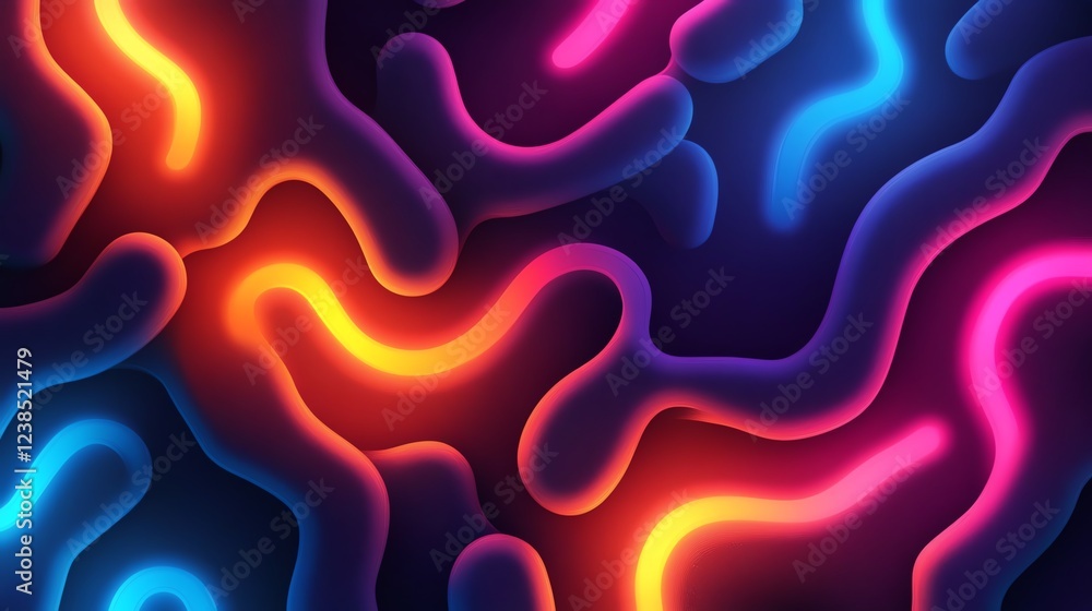 Poster colorful wavy patterns create a vibrant abstract design with smooth curves and bright neon lights