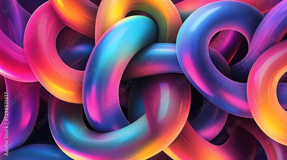 Poster colorful intertwined loops create vibrant patterns in a modern digital artwork