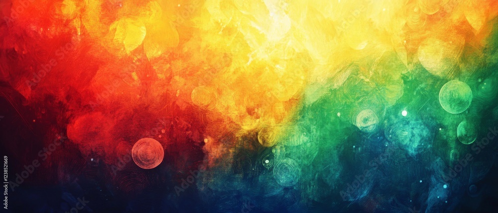 Aufkleber vibrant abstract painting with a blend of warm and cool colors, creating a dynamic and energetic com