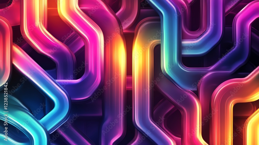 Poster vibrant abstract neon patterns intertwining in a dynamic display of colors and shapes