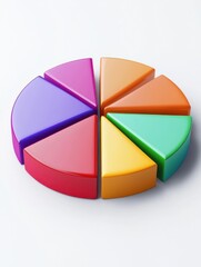 Obraz premium A colorful pie chart depicting market shares in various sectors, like green for technology or blue for healthcare, offering a visual overview.