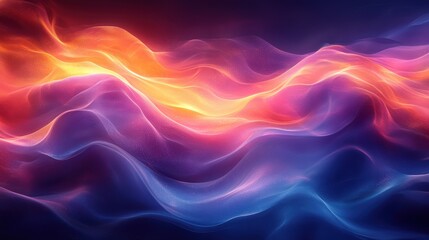 Obraz premium Abstract Wave Energy, Vibrant, swirling waves of light and color create a mesmerizing abstract landscape. Shades of deep blue, fiery orange, and vibrant pink blend seamlessly.