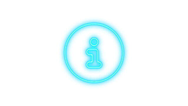 Neon symbol circle info icon cyan color glow with transparent background