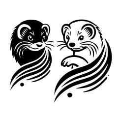 Elegant Ferret and Stoat Yin and Yang Design: Black and White Animal Illustration