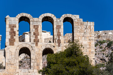 Herodeion detail, Odeon of Herodes Atticus on Acropolis hill in Athens, Greece