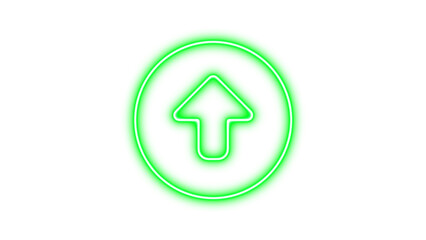 Neon symbol circle up icon green color glow with transparent background