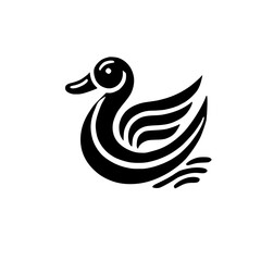 Obraz premium Stylized Duck: Black and White Bird Vector Graphic, Minimalist Animal Icon, Nature Illustration