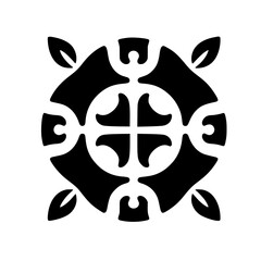 Ancient Religious Symbol: Black and White Geometric Cross Pattern Design. Cultural Heritage, Sacred Mandala, Spiritual Iconography, Ethnic Motif, Ornamental Decor