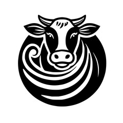 Elegant Cow Design: Black and White Bovid Illustration, Perfect for Dairy or Farm Branding