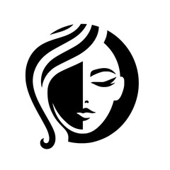 Monochrome Woman Face: Elegant Beauty Portrait, Stylish Hair, Minimalist Graphic Design, Abstract Art, Vector Illustration, Fashion Icon, Female Symbol