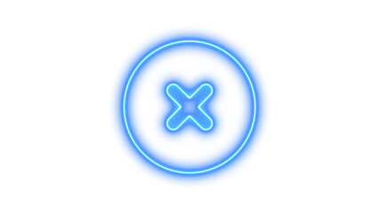 Neon symbol circle xmark icon blue color glow with transparent background