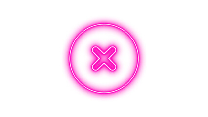 Neon symbol circle xmark icon pink color glow with transparent background
