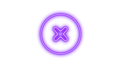 Obraz premium Neon symbol circle xmark icon purple color glow with transparent background