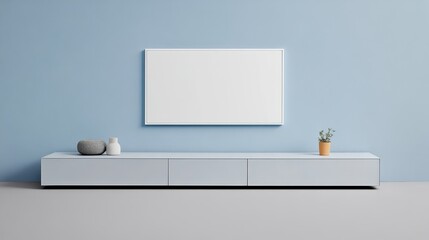 Modern Minimalist Living Room with Blue Wall and Stylish Furniture Display