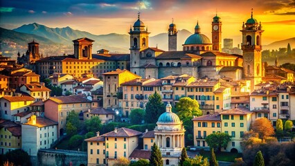 Fototapeta premium City of Bergamo, Italy - Double Exposure Photography