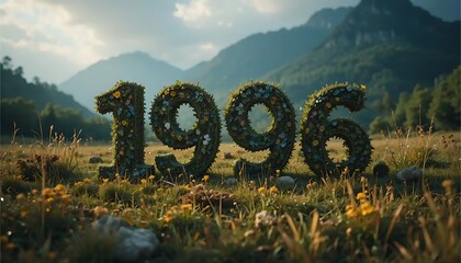 Floral 1996 Number Art in Mountain Meadow Landscape