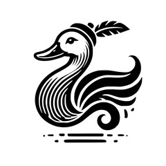Elegant Duck Bird Art: Black and White Waterfowl Illustration, Nature Wildlife Graphic Design