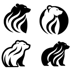 Elegant Black and White Bear Illustrations: A Collection of Abstract Bear Logos and Icons