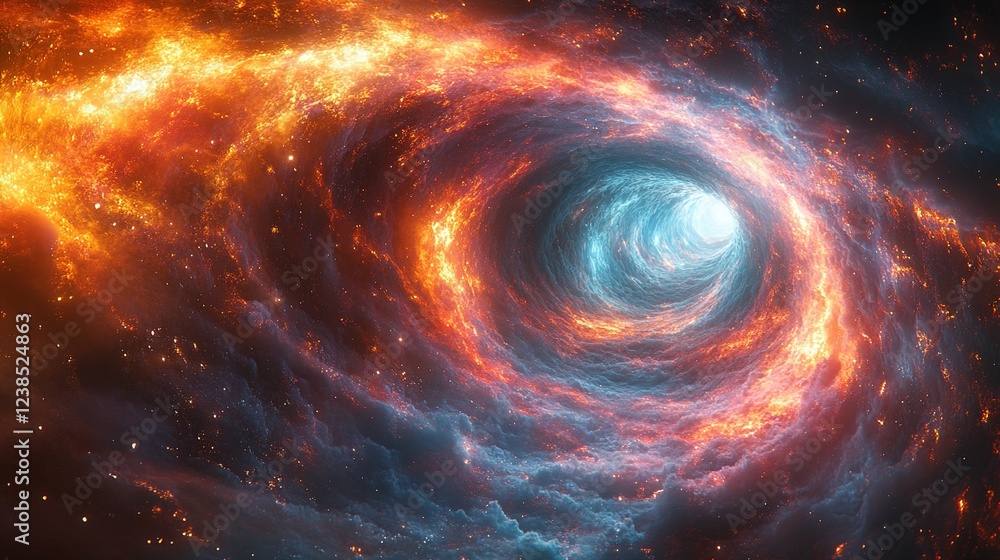 Aufkleber cosmic tunnel with fiery edges and bright light, for abstract science concepts